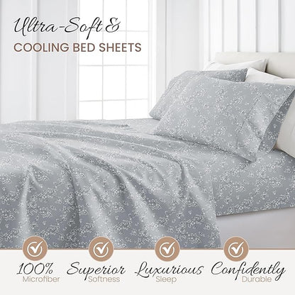 Linen Market 3 Piece Twin Bedding Sheet Set (Light Gray Vine) - Sleep Better Than Ever with These Ultra-Soft & Cooling Bed Sheets for Your Twin Size Bed - Deep Pocket Fits 16" Mattress - LeafyLoom