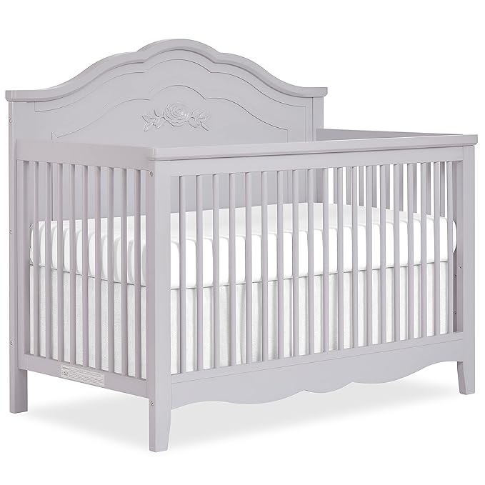 SweetPea Baby Rose 4-in-1 Convertible Crib in Silver Shimmer, Baby Crib with Spindles, Greenguard Gold Certified, Easy Assembly, Sustainable New Zealand Pinewood - LeafyLoom