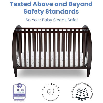 Delta Children Taylor 4-in-1 Convertible Baby Crib, Easy to Assemble, Sustainable New Zealand Wood, JPMA Certified, Dark Chocolate - LeafyLoom