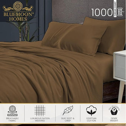 Bluemoon Homes Egyptian Cotton Sheets - 1000 TC Full Size 4 Piece Sheet Set - Hotel Quality Luxury Soft & Breathable Bed Sheets - Fits Mattress upto 18" Deep Pocket - Taupe Bed Sheet Set - LeafyLoom