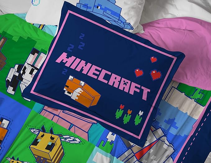 Jay Franco Minecraft Animal Patch 7 Piece Full Bed Set - includes Comforter & Sheet Set Bedding - Super Soft Fade Resistant Microfiber (Official Minecraft Product) - LeafyLoom