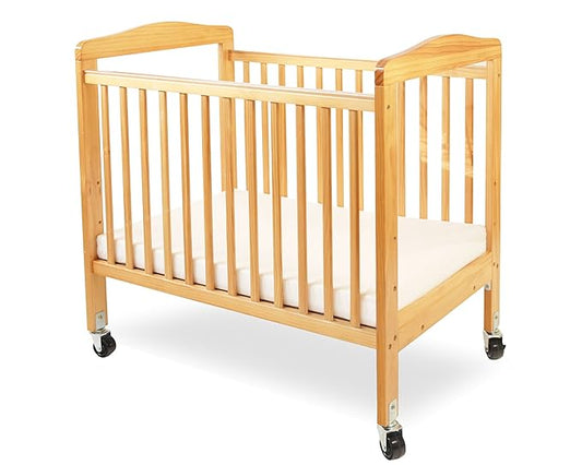 LA Baby Compact Non-Folding Wooden Window Crib, Natural - LeafyLoom