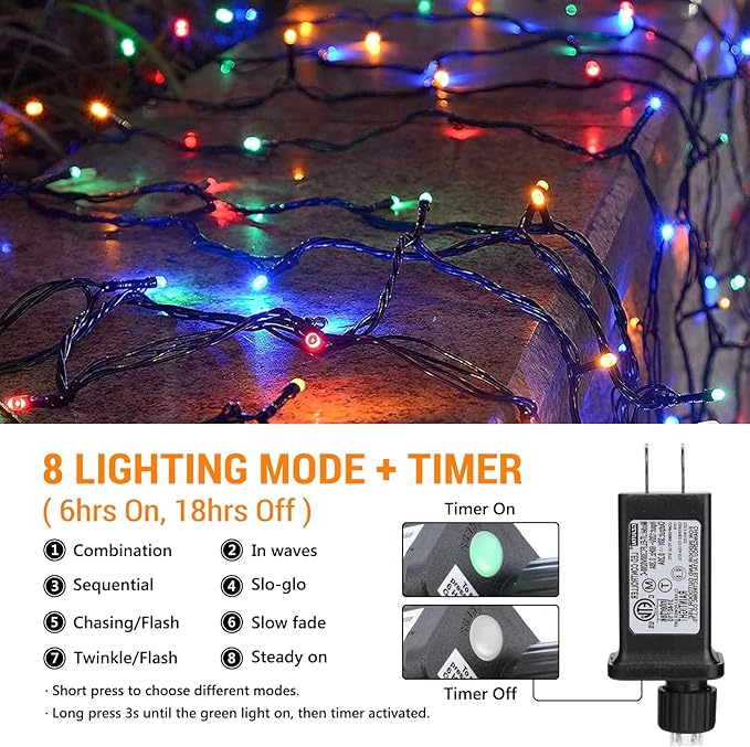 Toodour Christmas Lights Outdoor, 213ft 600 LED Christmas String Lights, 8 Modes, Timer, Waterproof Christmas Fairy Twinkle Lights for Home Garden Yard Wedding Party Tree Xmas Decors - Multicolor Toodour