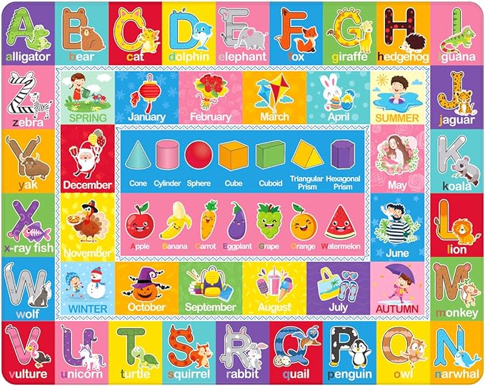 IMIKEYA Kids Play Rug Mat Playmat with Colorful Pattern, Playtime Collection ABC Alphabet, Seasons, Months, Fruit and Shapes Educational Area Rug for Kids Playroom Bedrooms, 78.7 x 59 Inch - LeafyLoom