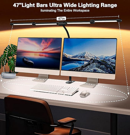 LED Desk Lamp for Home Office, 24W Bright Office Desk Lamp with Desktop Dimmer, 46" Multi-screen Computer Monitor Architect Clamp Desk Light, Color and Dimming LED Table Light for Work Study - LeafyLoom