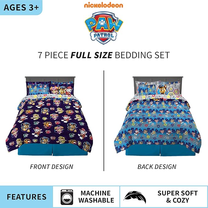 Franco Kids Bedding Super Soft Comforter and Sheet Set with Sham, 7 Piece Full Size, Paw Patrol Movie - LeafyLoom