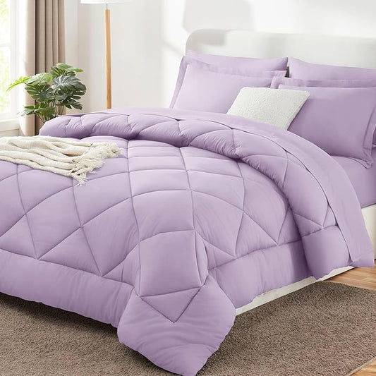 CozyLux King Comforter Set with Sheets 7 Pieces Bed in a Bag Light Purple All Season Lavender Bedding Sets with Comforter, Pillow Shams, Flat Sheet, Fitted Sheet and Pillowcases - LeafyLoom