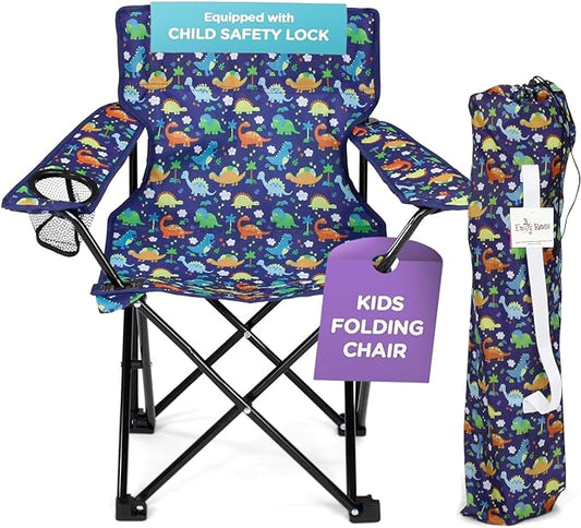 Emily Rose Kids Folding Chair | Beach Chair with Safety Lock- Camping Chair for Boyos Girls Toddler with Cup Holder & Carry Case- Tailgate, Travel, Lawn- for Indoor & Outdoor (Playful Dinosaurs) - LeafyLoom