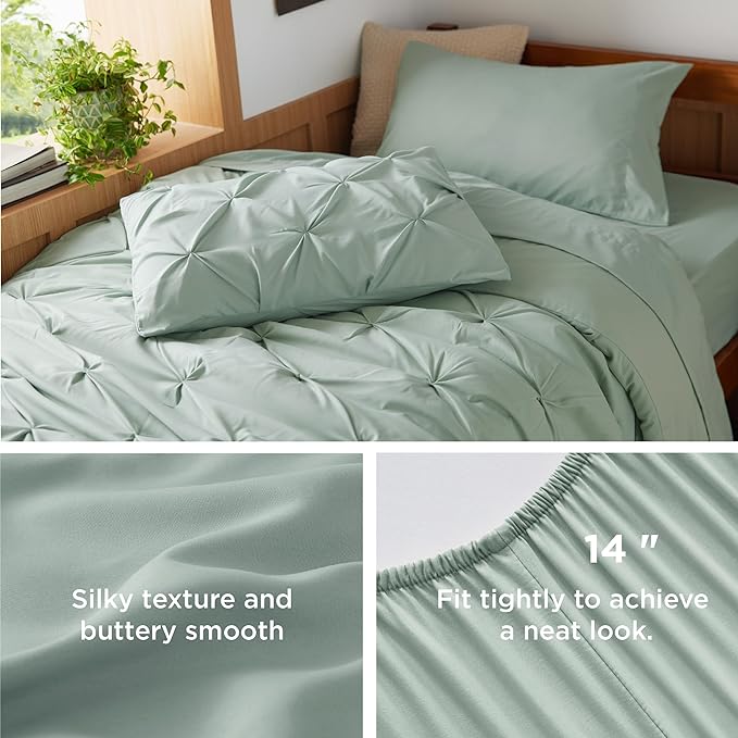 Bedsure Twin XL Comforter Set - Extra Long 5 Pieces Dorm Bedding Sets, Pinch Pleat Bed in a Bag with Comforter, Sheets, Pillowcase & Sham - LeafyLoom