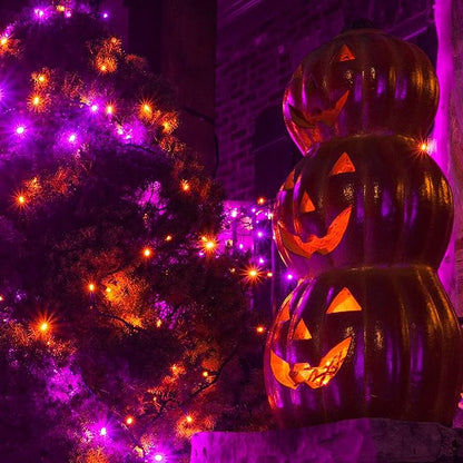 Dazzle Bright Purple and Orange Halloween Lights Battery Operated, 50 LED 16FT Waterproof Halloween Mini String Lights with 8 Modes, Halloween Decorations for Outdoor Indoor Garden Yard Party Decor DazzleBright