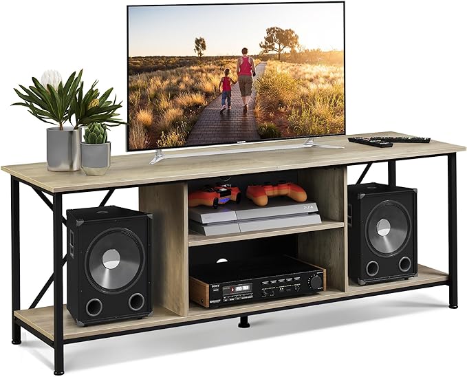 WLIVE TV Stand up to 65 Inch TV, 55" Entertainment Center, Industrial TV Console with Open Storage Shelf for Living Room and Bedroom, Gerige - LeafyLoom