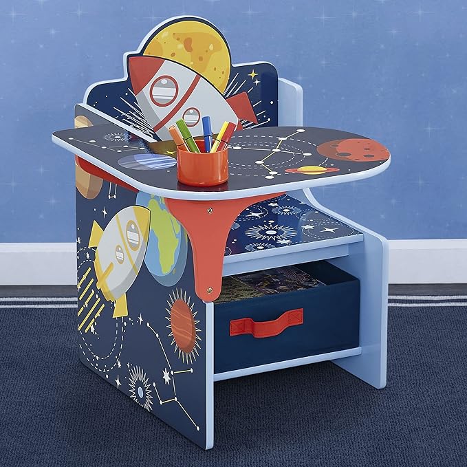 Delta Children Space Adventures Chair Desk with Storage Bin - Ideal for Arts & Crafts, Snack Time, Homeschooling, Homework & More - Greenguard Gold Certified, Blue - LeafyLoom