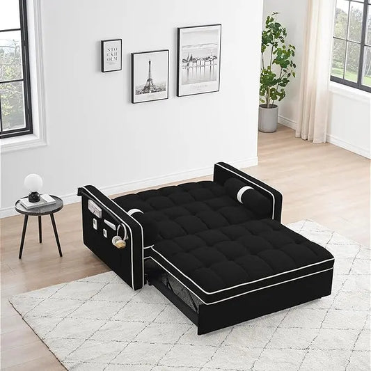 Multi-Functional Convertible Sleeper Sofa Pull Out Bed with Phone Stand and Side Pockets, 3 in 1 Futon Loveseat Couch Pullout Sofabed w/Reclining Backrest and Pillows for Living Room Office RV - LeafyLoom