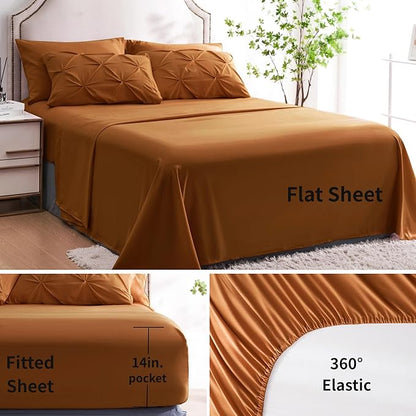 Ubauba 7pc Burnt Orange Comforter Set Full Size, 7 Pieces Pintuck Bed in a Bag Rust Bed Set with Comforter and Sheets, Bedding Comforters & Sets (Rustic, Full) - LeafyLoom