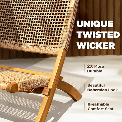 Twisted Wicker Wood Foldable Reclining Bistro Set - LeafyLoom