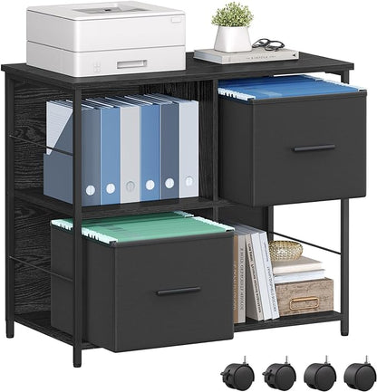 VASAGLE File Cabinet with 2 Drawers, Bookcase, Cube Storage Shelf, Printer Stand, for A4, Letter-Size Files, Hanging File Folders, Home Office, Ebony Black UOFC057B56 - LeafyLoom