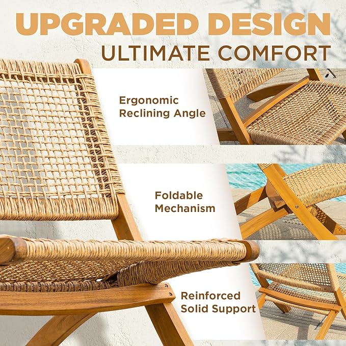 Twisted Wicker Wood Foldable Reclining Bistro Set - LeafyLoom