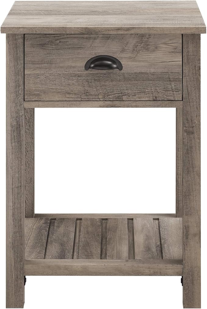 Walker Edison Farmhouse Square Side Accent Table Set-Living-Room Storage End Table with Storage Door Nightstand Bedroom, 18 Inch, Grey Wash - LeafyLoom