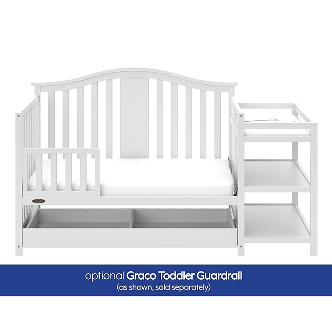 Graco Solano 4-in-1 Convertible Crib and Changer with Drawer (White) – Crib and Changing Table Combo with Drawer, Includes Changing Pad, Converts to Toddler Bed, Daybed and Full-Size Bed - LeafyLoom