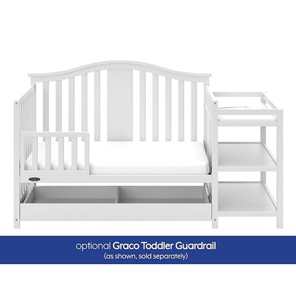 Graco Solano 4-in-1 Convertible Crib and Changer with Drawer (White) – Crib and Changing Table Combo with Drawer, Includes Changing Pad, Converts to Toddler Bed, Daybed and Full-Size Bed - LeafyLoom