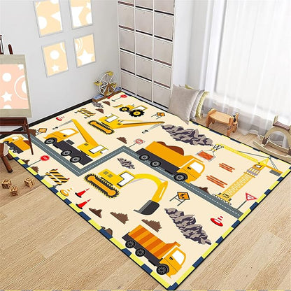 Construction Play Mat Car Rug Play Mat Construction Rugs for Boys Room Car Rug for Boys Room Construction Decor for Boys Room Playroom Rug for Livingroom 4'5''×6' - LeafyLoom