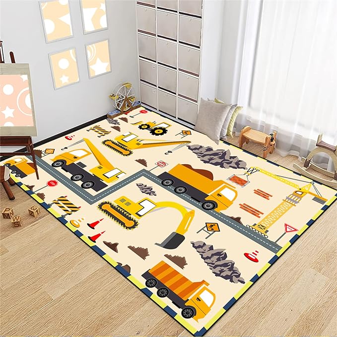 Construction Play Mat Car Rug Play Mat Construction Rugs for Boys Room Car Rug for Boys Room Construction Decor for Boys Room Playroom Rug for Livingroom 5'×7' - LeafyLoom