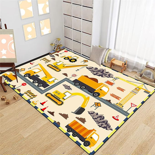 Construction Play Mat Car Rug Play Mat Construction Rugs for Boys Room Car Rug for Boys Room Construction Decor for Boys Room Playroom Rug for Livingroom 3'×4' - LeafyLoom