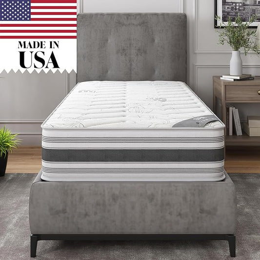 Ottomanson 12" Twin Mattress in a Box Made in USA, Firm Mattress, Hybrid Mattress Cool Improved Airflow with Edge to Edge Pocket Coil, Bed in A Box, Ottopedic - LeafyLoom