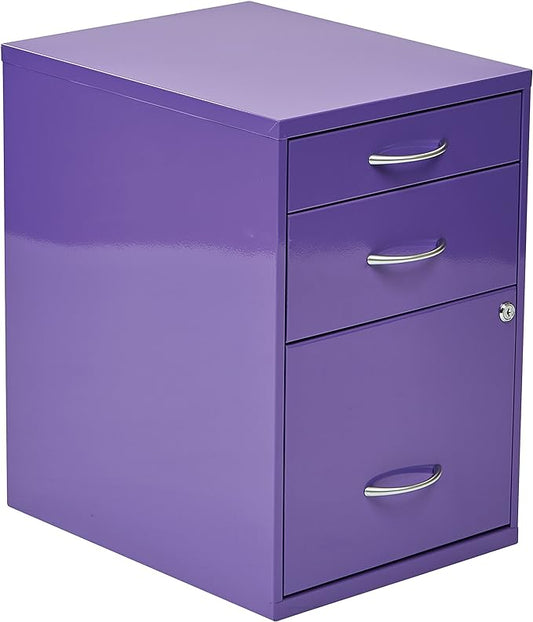 OSP Home Furnishings HPB Heavy Duty 3-Drawer Metal File Cabinet for Standard Files and Office Supplies, Purple Finish - LeafyLoom