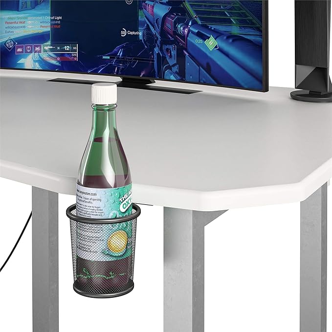 Quest Gaming Desk with CPU Stand, White - LeafyLoom