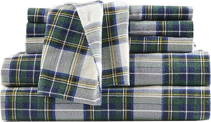 Comfort Spaces Cotton Flannel Breathable Warm Deep Pocket Sheets with Pillow Case Bedding, Full, Scottish Plaid Green, 4 Piece - LeafyLoom