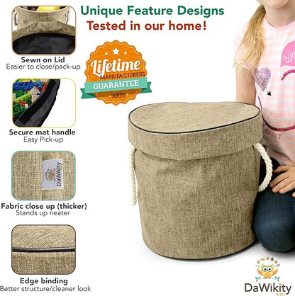 Toy Storage Basket and Play Mat - Building Bricks Toy Storage Organizer - Tidy with Ease - Toy Blocks Mat Storage Bag - Collapsible XL Kids Canvas Bag/Bin - Drawstring Playmat Boy/Girls-15"x14”(BEIGE) - LeafyLoom