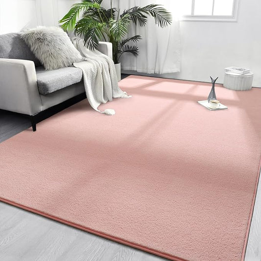 Area Rugs for Bedroom Living Room, 4x6 Pink Super Soft Comfy Thickened Memory-Foam Indoor Carpets, Modern Aesthetic Minimalist Carpet for Boys Girls Adults Apartment Nursery Home Décor - LeafyLoom