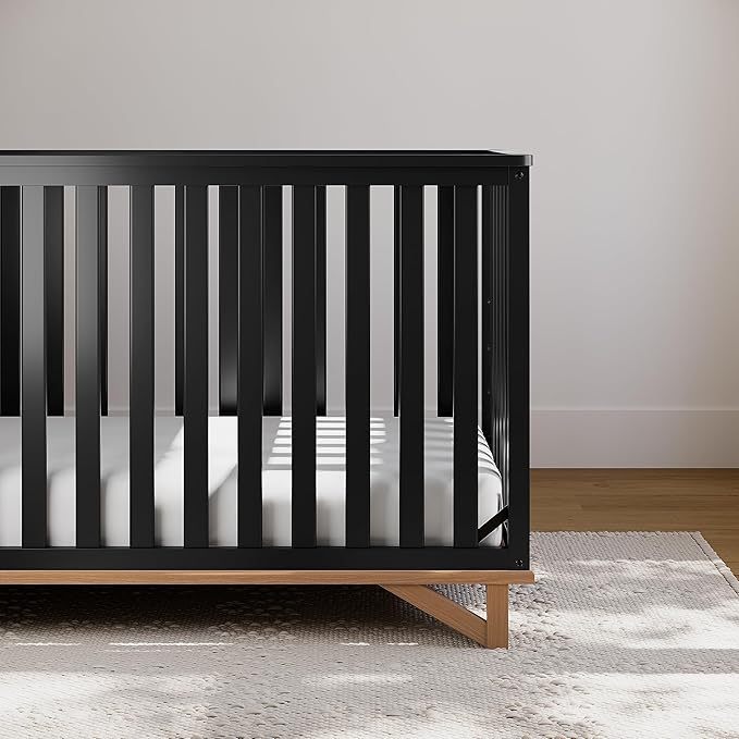 Storkcraft Santa Monica 5-in-1 Convertible Crib (Black with Vintage Driftwood) – GREENGUARD Gold Certified, Modern Design, Two-Tone Baby Crib, Converts to Toddler Bed, Daybed and Full-Size Bed - LeafyLoom