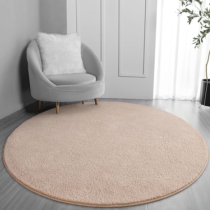 Round Area Rugs for Bedroom Living Room, 4x4 Ivory Super Soft Comfy Thickened Memory-Foam Indoor Circle Carpets, Modern Aesthetic Minimalist Carpet for Boys Girls Adults Nursery Home Décor - LeafyLoom