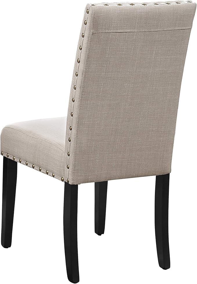 New Classic Furniture Crispin Dining Chair (Set of Four), 100% Polyester Natural Beige Fabric with Espresso Legs - LeafyLoom