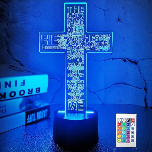 FULLOSUN Jesus Cross 3D Night Light, Christ Optical Illusion Lights 16 Colors Change with Remote Control, The Lord Desk Lamps Room Home Decor Xmas Birthday Easter Gifts - LeafyLoom