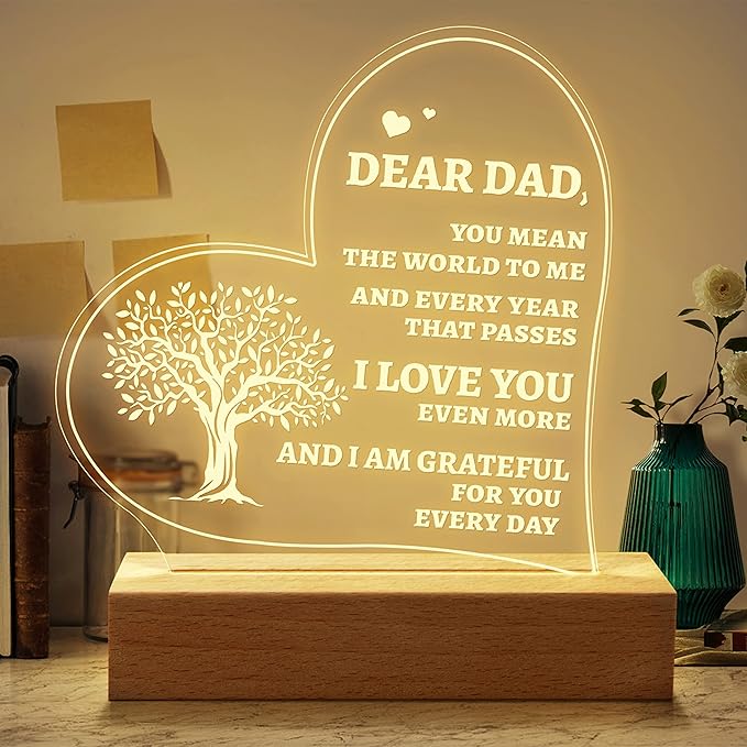 Welsky Birthday Gifts for Dad from Daughter Son, Personalized Dad Night Light Gifts for Birthday, Christmas, Dad Presents from Kids - LeafyLoom