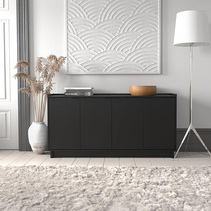 Prepac Simply Modern 4 Console Table Doors and Shelves, Sideboard Storage Cabinet, 60" W x 30" H x 16" D, Black - LeafyLoom