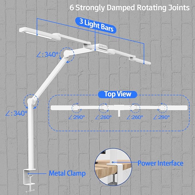 Transformable LED Desk Lamp, 41.5" Large Architect Desk Lamp with Clamp, White Computer Desk Light for Home Office, 24W Ultra Bright Auto Dimming Office Lighting Table Light for Crafting - LeafyLoom