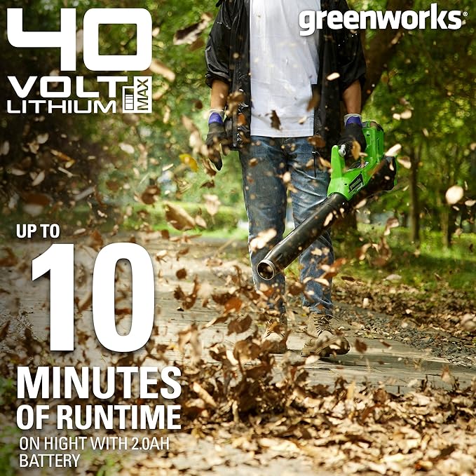 Greenworks 40V (115 MPH / 430 CFM) Brushless Axial Leaf Blower, 2.0Ah Battery and Charger Included - LeafyLoom