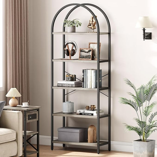 GAOMON 5 Tier Bookshelf Arched Bookcase Modern Standing Bookshelves Tall Display Racks Metal Book Shelf for Bedroom, Living Room, Home Office - LeafyLoom