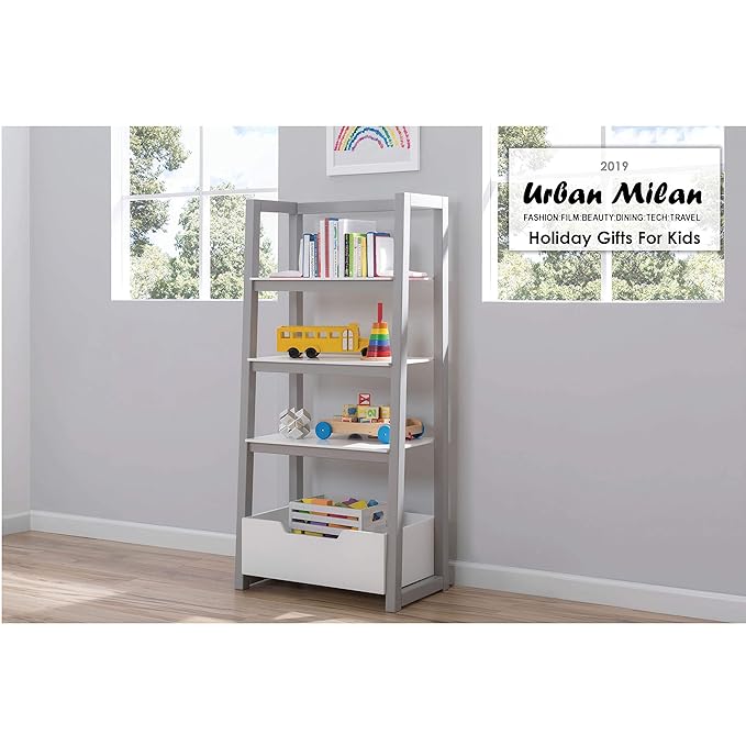 Delta Children Ladder Shelf, White/Grey - LeafyLoom