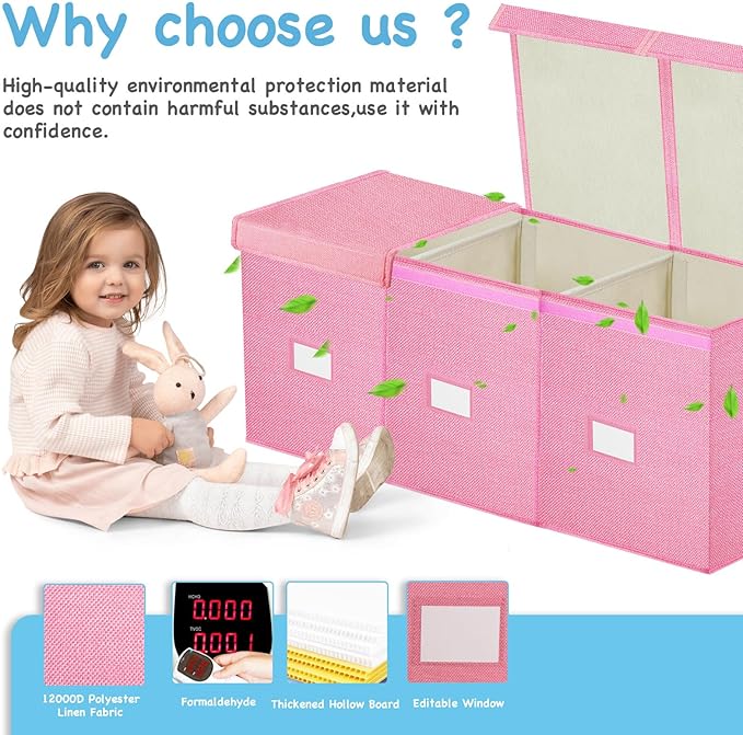 Large Toy Box Chest,Big Toy Storage Organizer,Storage Bins with Lids,Stuffed Animal Storage,Toy Bins for Kids Extra Large,Toddlers,Baby,Girls,Nursery,Living room,playroom(Pink) - LeafyLoom