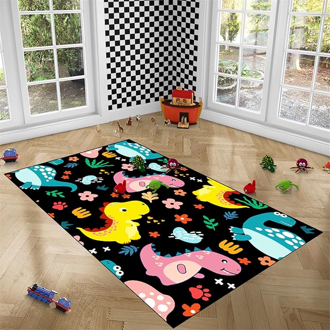 Dinosaur Rugs for Boys Bedroom - Dinosaur Pattern Area Rug Kids Bedroom Rug Kids Play Rugs for Boys Dinosaur Bedroom Decor for Boys Colorful Dinosaur Print Area Rug Kids Rugs for Bedroom,4'5''×6' - LeafyLoom