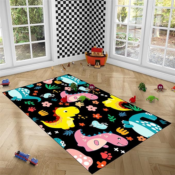 Dinosaur Rugs for Boys Bedroom - Dinosaur Pattern Area Rug Kids Bedroom Rug Kids Play Rugs for Boys Dinosaur Bedroom Decor for Boys Colorful Dinosaur Print Area Rug Kids Rugs for Bedroom,4'×5' - LeafyLoom