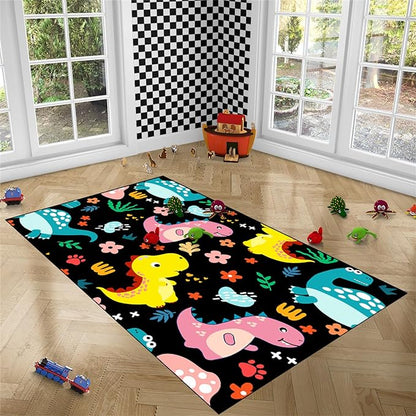 Dinosaur Rugs for Boys Bedroom - Dinosaur Pattern Area Rug Kids Bedroom Rug Kids Play Rugs for Boys Dinosaur Bedroom Decor for Boys Colorful Dinosaur Print Area Rug Kids Rugs for Bedroom,4'×5' - LeafyLoom