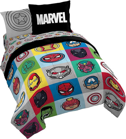 Jay Franco Marvel Avengers Pop 7 Piece Queen Size Bed Set - includes Comforter & Sheet Set - Super Soft Fade Resistant Microfiber (Official Marvel Product) - LeafyLoom