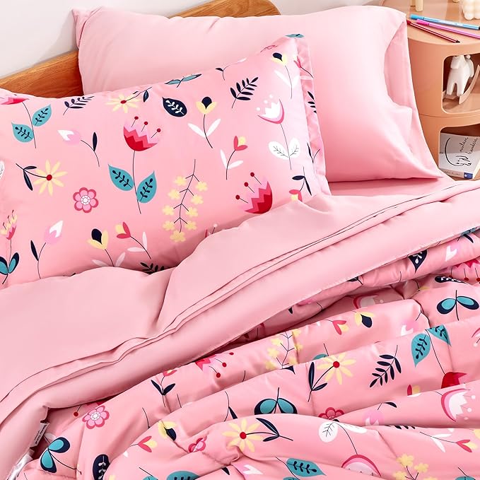 SLEEP ZONE Kids Bedding Full/Queen Comforter Set - Cute Printed for Boys, Girls, Teens, Super Soft, Fade Resistant (Pink Flower, Full/Queen) - LeafyLoom