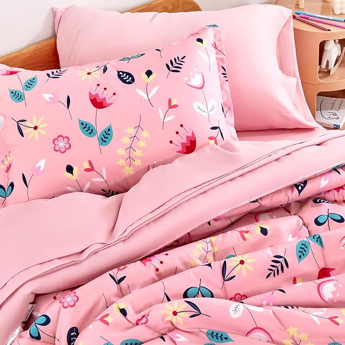 SLEEP ZONE Kids Bedding Twin Comforter Set - Cute Printed for Boys, Girls, Teens, Super Soft, Fade Resistant (Pink Flower, Twin) - LeafyLoom